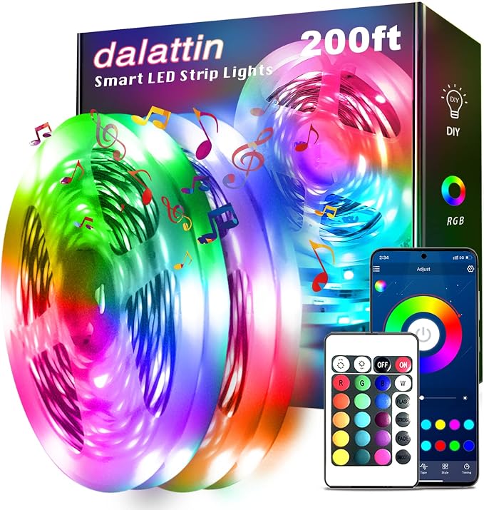 dalattin Led Strip Lights 200ft (2 Rolls of 100ft), Led Lights for Bedroom with App & Remote Control, 24V Led Lights Strip for Room & Festival Decoration by dalattin