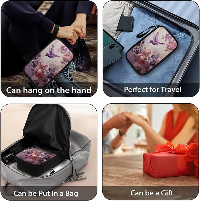 Purple Hummingbird Cord Organizer Travel Portable Electronic Organizer Travel Case Tech Pouch for Cable Cord Charger Phone Earphone Power Bank - Image 6