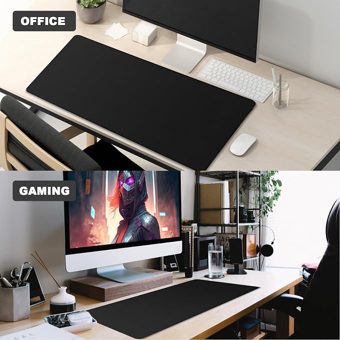 31.5" x 15.7" Waterproof Fabric Desk Pad Large Mouse Pad Office Game, Black | Stitched Edges Non-Slip Rubber Base Durable for Home Office Work - Image 7