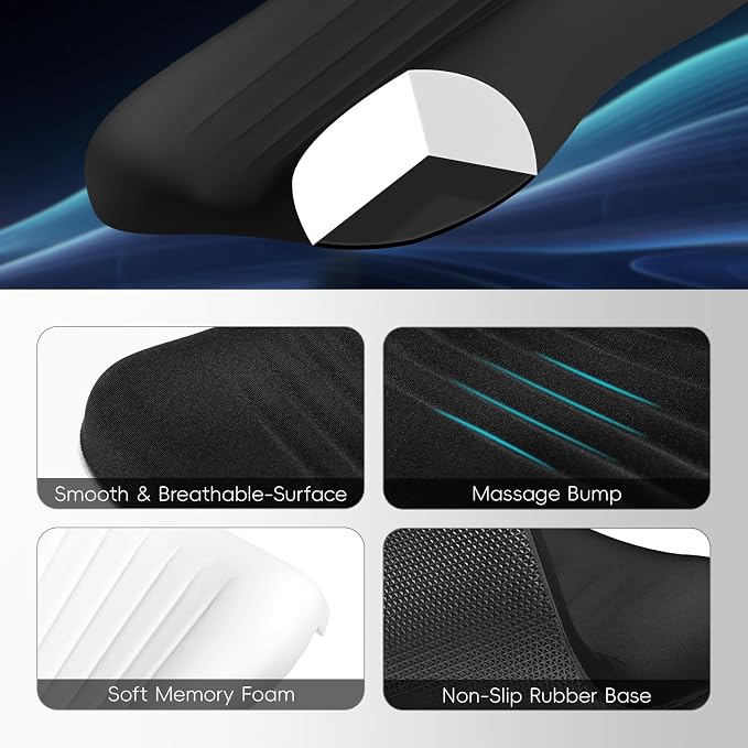 Ospelelf Mouse Pad with Wrist Rest Set Foam L-Shaped Desk Elbow Pad Ergonomic Desk Edge Cushion Anti-Slip Rubber Bottom Office Women Desk Accessories for Computer, Laptop and Gaming, Black - Image 3