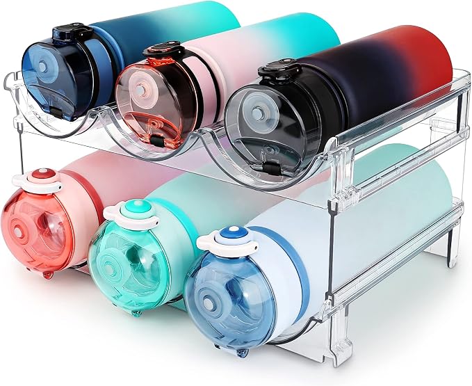 spospo Water Bottle Organizer for Cabinet, Water Bottle Storage Organizer, 2 Packs Water Bottle Storage Rack, Water Bottle Holder for Cabinet, Stackable Water Bottle Storage Rack by SPOSPO