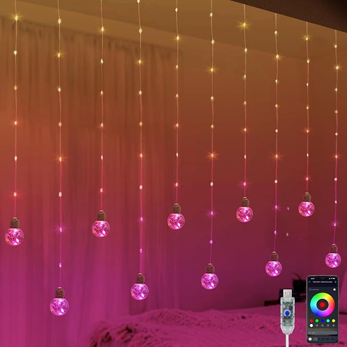 Color Changing Wishing Ball Curtain Lights, 9.8 x 3.3 FT RGB LED Fairy Light with Remote App Control, Music Sync Window Backdrop Wall Hanging Lights for Bedroom Party Halloween Christmas Decoration by Yolight