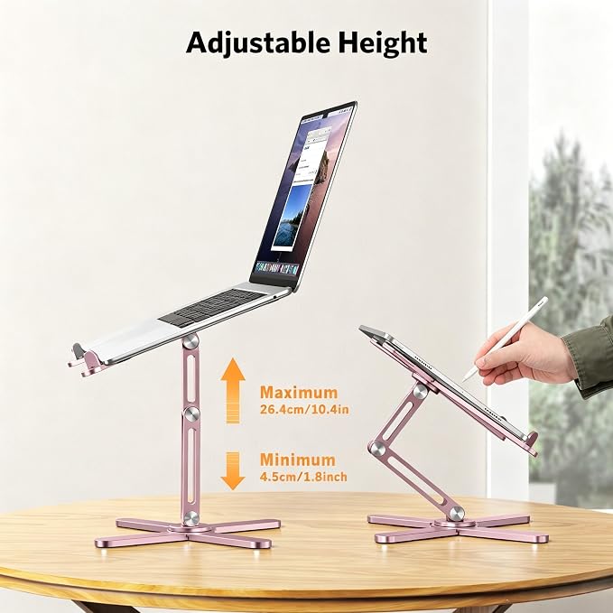 OMOTON LA10 360° Rotating Laptop Stand Riser Foldable for Desk, Pink | Aluminium Aolly, Tool-free Adjustable Height Angles, Collaborative Work, Easy Storage, Fits 11"-17" MacBook Pro/Air, Dell, HP - Image 9