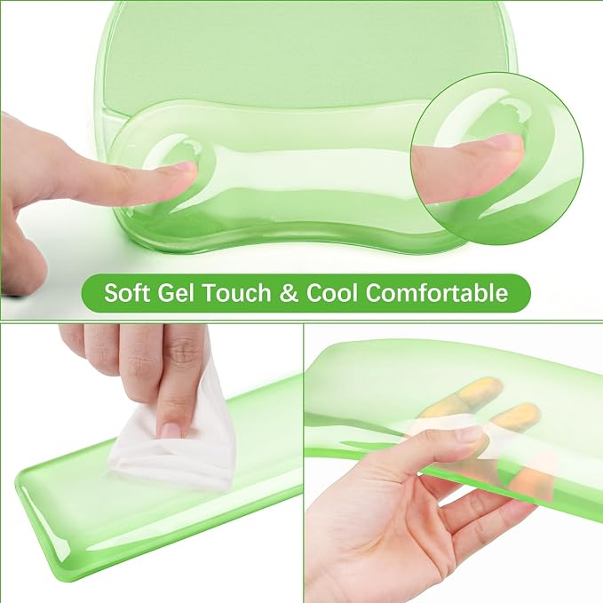 MOSISO Cooling Gel Wrist Rest Support for Mouse Pad&Keyboard Set, Green - Image 5