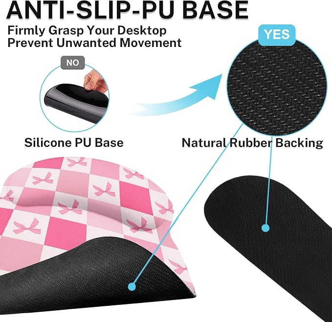 Britimes Ergonomic Mouse Pad Set with Wrist Rest, Pink Bow - Image 7