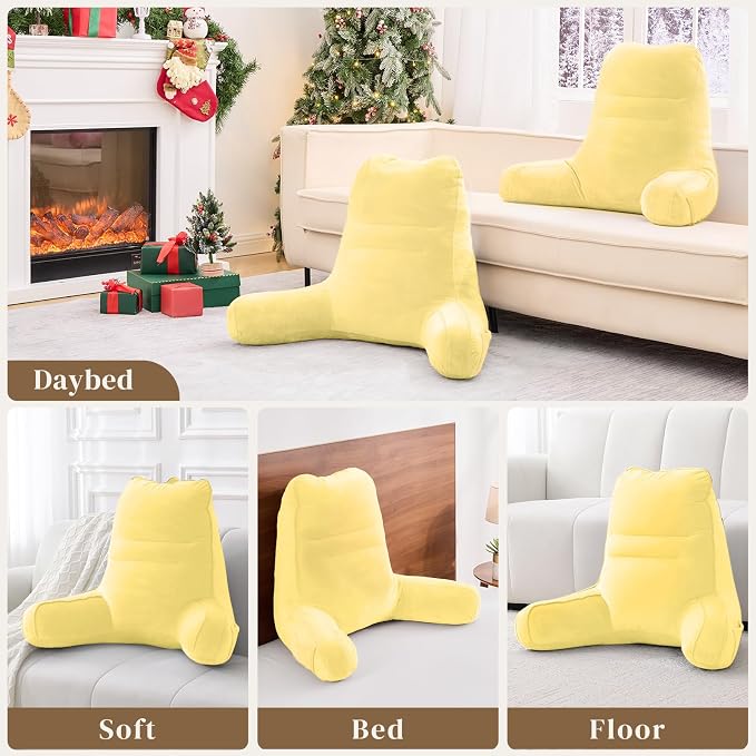 Sasttie Reading Pillow for Bed, Back Pillow for Sitting Up, Light Yellow - Image 7
