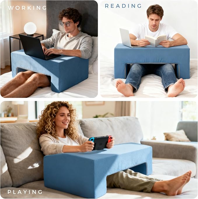 Reading Pillow for Gaming Lap Desk Pillow for Laptop Memory Foam Bed Desk for Reading Working Crocheting Gaming Arm Rest on Bed/Sofa/Floor/Couch/Car (Blue) - Image 4