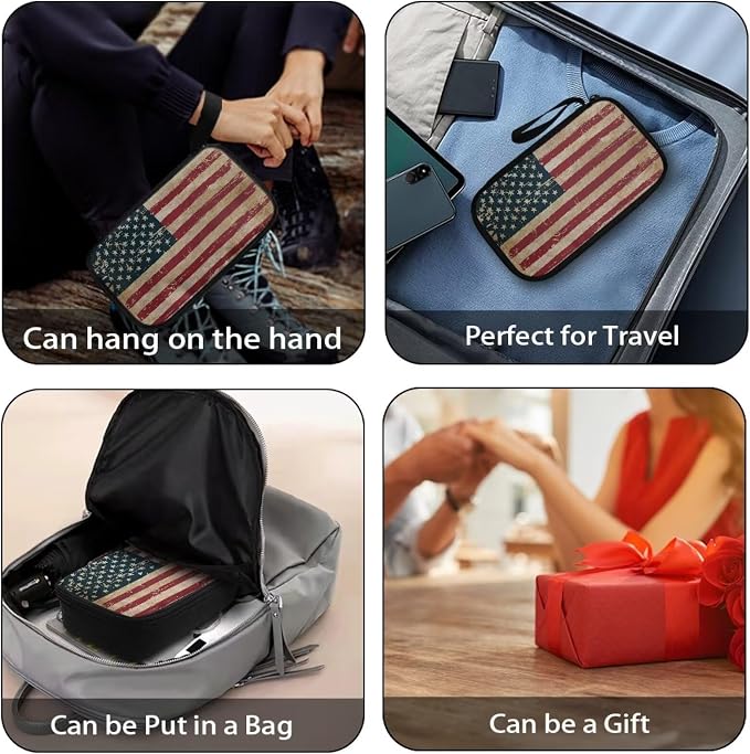 Vintage USA Flag Print Large Electronics Organizer - Travel Case, Cord Organizer, Accessories for Women - Image 6