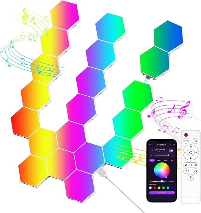 Hexa Light Panels, RGB Hexagon LED Wall Lights, Smart Home Creative Wall Lighting with Music Sync, Modular LED Light Panels for Room Decor & Wall Decor, 20 Pack by MeRGBWLife