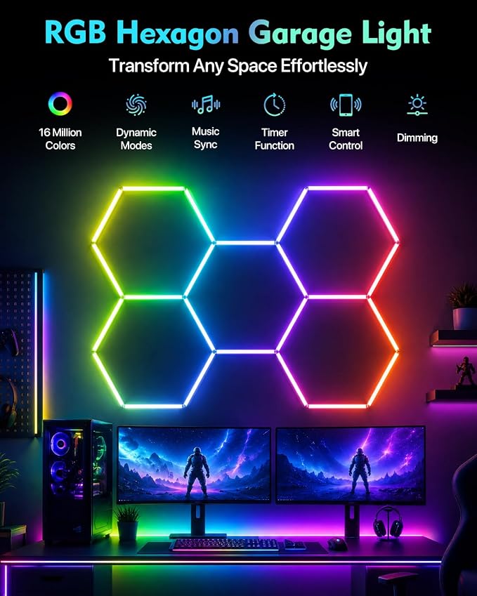 RGB Hexagon LED Lights, 5-Hex, App & Remote Control, DIY Lights - Image 2