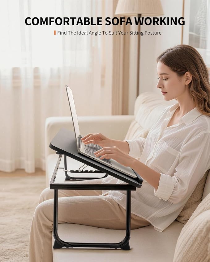 FISYOD Foldable Laptop Desk for Bed Couch, Adjustable Split Lap Desk with Cup Holder, Portable Lightweight Bed Table Tray, Heavy-Duty Laptop Stand for Working, Writing, Reading and Eating - Black - Image 5