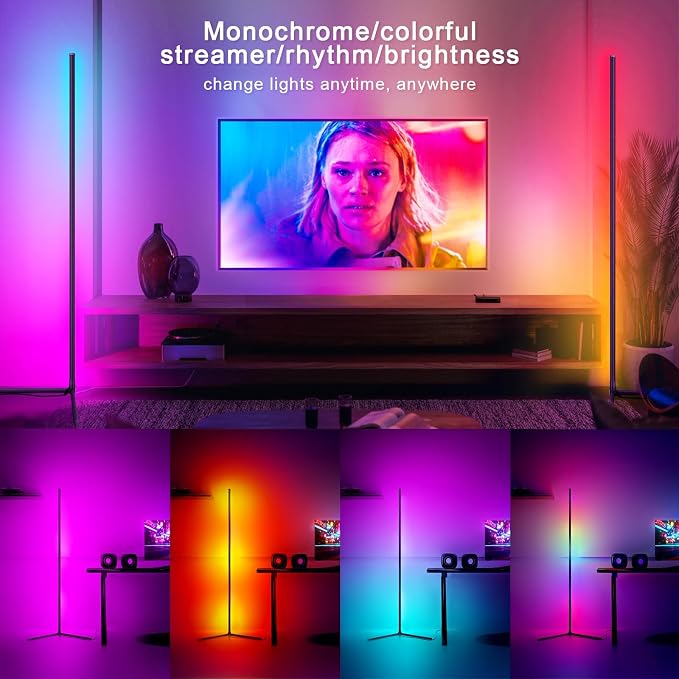 Tyute Corner Floor Lamp 2 Pack, LED Lamps with Remote, RGB Standing Lamp, LED Light Stick, Music Sync Dimmable Color Changing Ambient Light Bar for Bedroom, Living Room, Gaming Room, Party, Dorm - Image 2