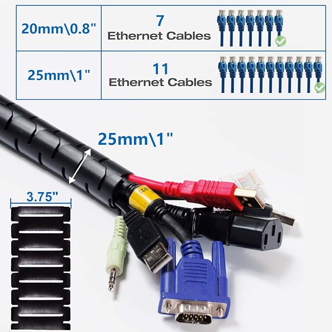10FT Cable Management Sleeve EZ Cord Bundler 1" Diameter w/Zip Clip Zipper Wire Wrap Cord Organizer Cable Tube Hider Flexible & Expandable Home & Office Wire Concealer for PC TV Computer Cinema - Image 2