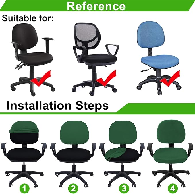 Smiry Office Computer Chair Covers for Desk Rotating Chair Protector | Stretch Jacquard Removable Washable Universal Slipcovers, Seat + Backrest Cover, Emerald Green - Image 6