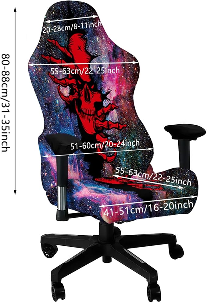 Blacklight Gaming Chair Cover – UV Reactive Esports Chair Protector with Neon Skull Galaxy Design, Stretchable Washable Slipcover for Office & Gaming Chairs - Image 7
