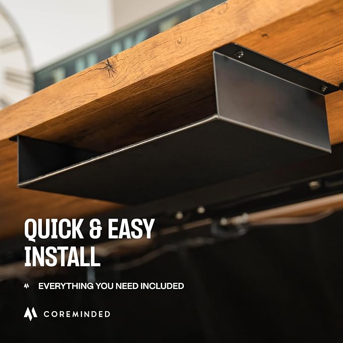 COREMINDED Under Desk Storage Shelf - Carbon Steel Under Desk Tray with Cable Management, Mountable Add-On Shelf for Table & Office Desks (13" x 8" x 2.8") - Image 8