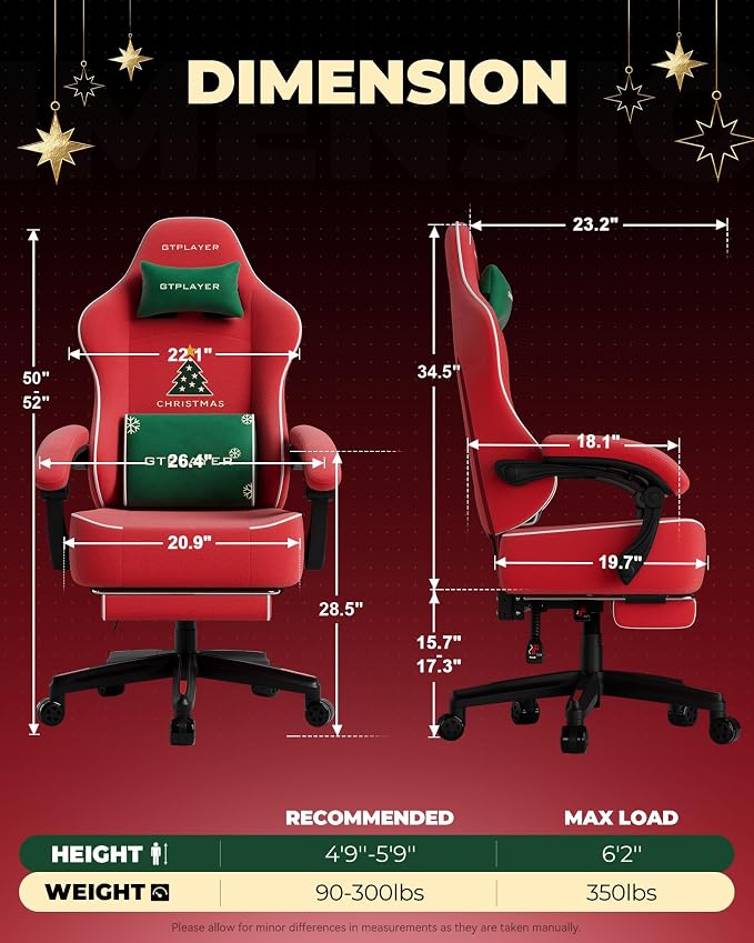GTPLAYER Gaming Chair, Video Game Chairs with Footrest, PC Gamer Chairs for Adults - Padded High Back Ergonomic Reclining Silla Gamer, Linkage Armrest, Ace Pro, Christmas (Velvet) - Image 2