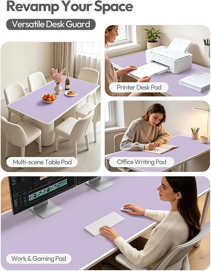 YSAGi Leather Desk Pad Protector, Office Desk Mat, Large Mouse Pad, Non-Slip PU Leather Desk Blotter, Laptop Desk Pad, Waterproof Desk Writing Pad for Office and Home (Light Purple, 47" x 17") - Image 7