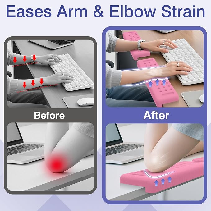 L-Shaped Desk Edge Cushion, 2 PCS Elbow Rest for Desk, Pink | Memory Foam, Ergonomic Support, Elbow Pad & Arm Rest for Palm, Wrist & Forearm, Non-Slip & Separate Design, Office & Home - Image 2