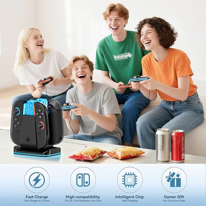 Switch 1/2 Controller Charger for Nintendo Switch 1/ OLED Joycon, Charging Docking Station, Storage Stand with Charge Cable，2-in-1 Charger Dock for Joy con 2/1 Accessories - Image 6