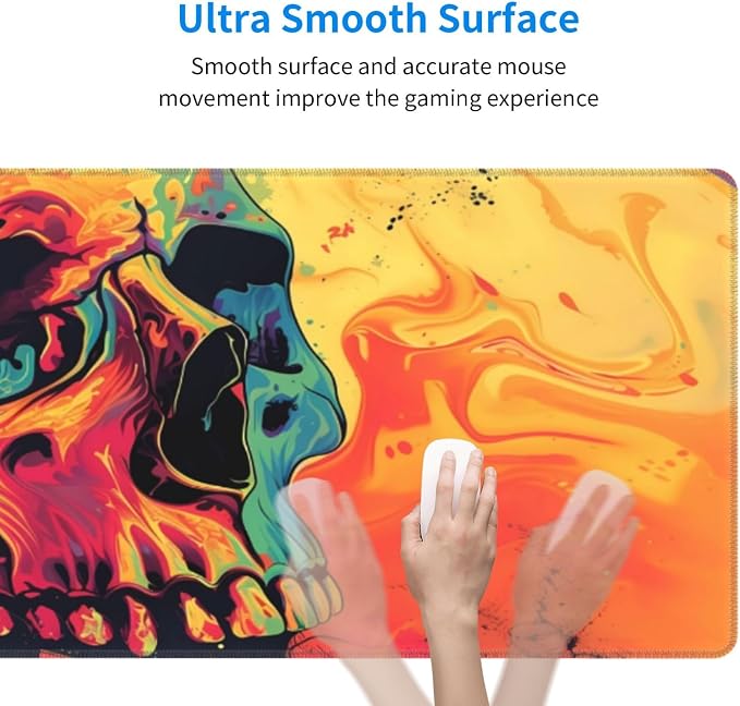 Gaming Mouse Pad Desk Pad,Extended Big Mouse Pad,31.5x11.8 Inch Long Computer Keyboard Mouse Mat Mousepad with 3mm Non-Slip Base and Stitched Edge for Gaming and Office… (Watercolor Skull) - Image 4