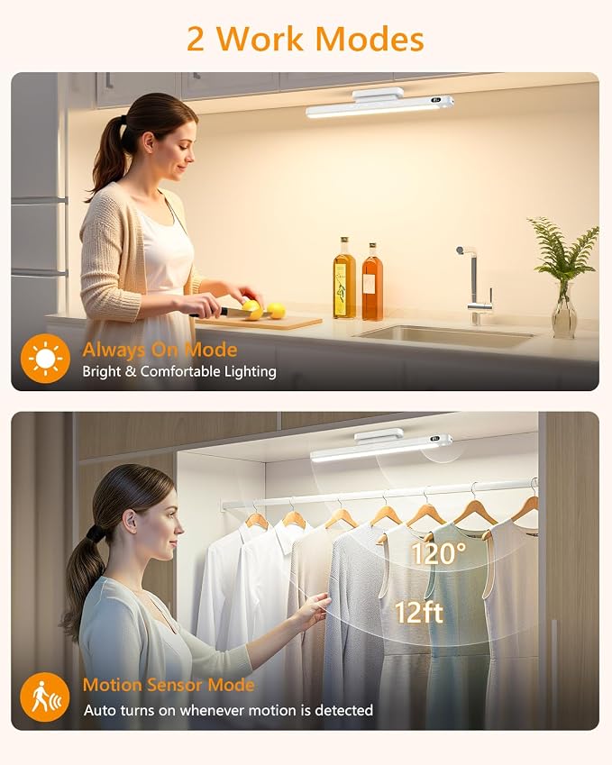 WILLED 5W Motion Sensor Led Light Bar, Eye-Care Rechargeable Closet Light with Battery Level Display, Makeup Lighting, Motion Sensor Light Indoor for Cabinet, Closet, Desk and Bathroom - Image 3
