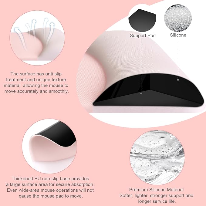MOSISO Keyboard Mouse Pad Set, Large Gaming Mouse Pad&Keyboard Wrist Rest | Rectangular Mousepad with Wrist Rest&Coaster, Ergonomic Non-Slip&Easy Typing Pad with Curved Silicone Lining, Baby Pink - Image 2
