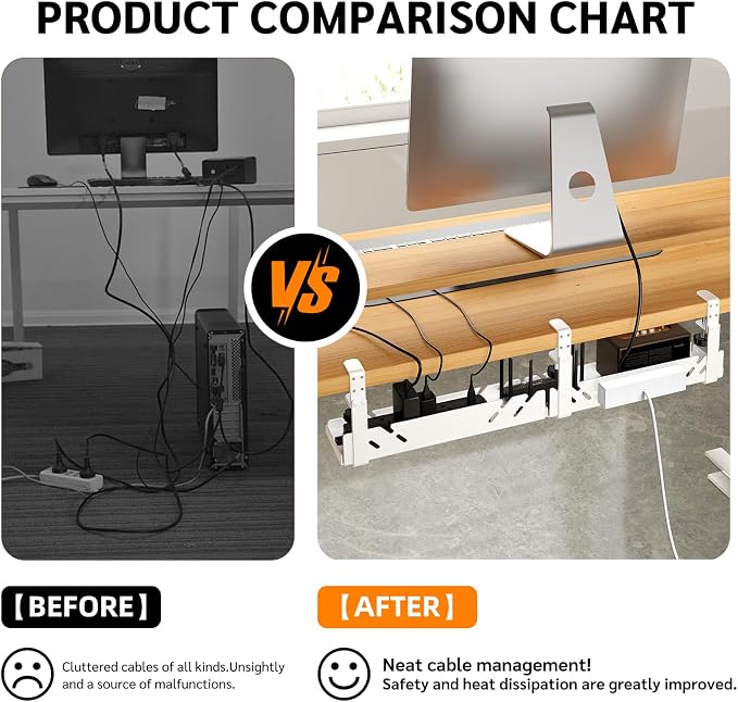 Extended Metal Under Desk Cable Management Tray with Power Outlet - Image 6