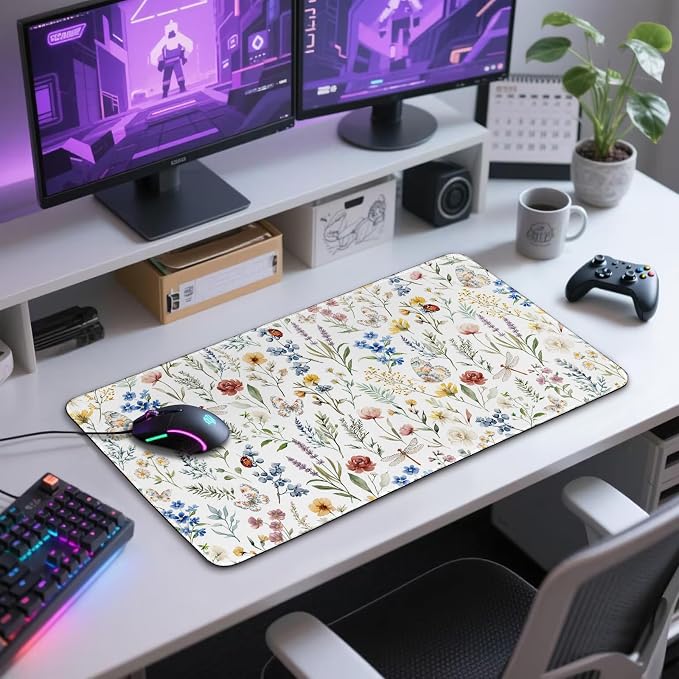 Large Gaming Mouse Pad Desk Mat 31.5"x15.7" Non-Slip Weeds Floral | Extended Mousepad, Non-Slip Rubber Base , Stitched Edges, for Computer/Laptop/Office/Home - Image 7