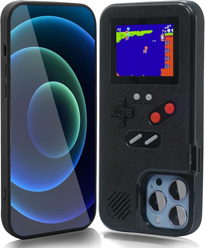 Gameboy Case for iPhone 15 Pro Max, Retro Gaming Console with 168 Classic Games, Black, ABS+Silicone Material, Handheld Mini Games, Anti-Scratch Shockproof Phone Cover by LifestyleofhealthyandsustainabilityWelcometojoinus