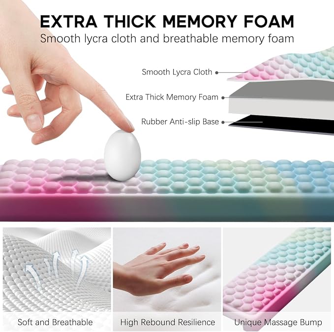 JIKIOU L-Shaped Desk Elbow Pad for Desk,Memory Foam Elbow Support Pad 2Pack | Massage Design, 14.9inch is 20% Longer for Comfort, Non-slip Rubber Base, Ergonomic Cushion for Pain Relief, Rainbow - Image 5