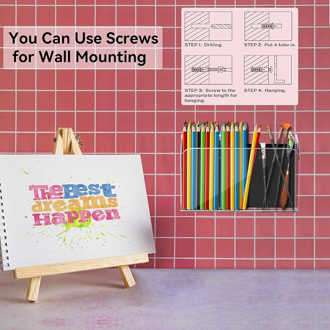 Dry Erase Marker Holder with 3 Compartments, Wall Mounted Marker Organizer, Magnetic Marker Holder Organizer for Whiteboard, Fridge, Locker, Pen Holder for Wall, Acrylic Pencil Holder, Clear - Image 4