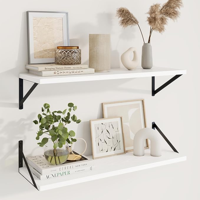 Axeman 30 Inch Floating Shelves, 10 Inch Deep White Wall Shelves Set of 2 by Axeman