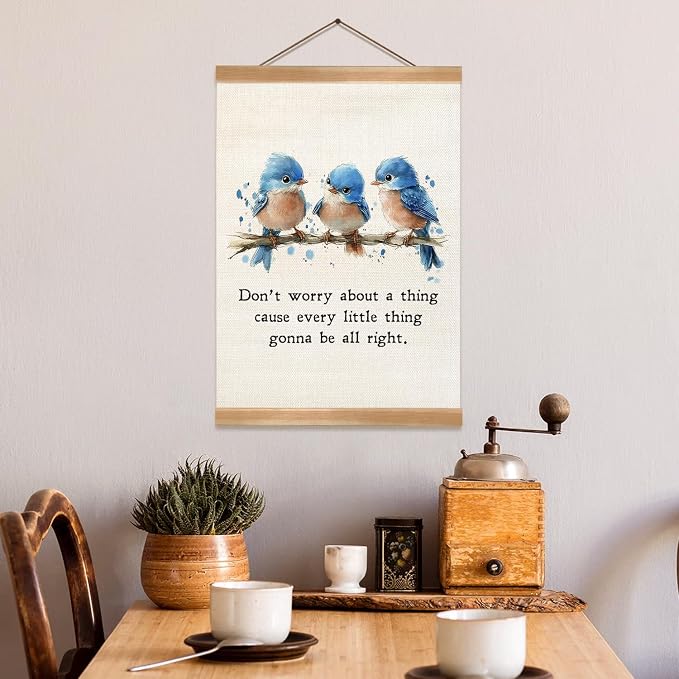 ZTGDA Inspirational Wall Hanging Canvas Art Poster, Every Little Thing Is Gonna Be All Right,Cute Positive Watercolor Birds Wall Art for Home and Office Decor,Best Birthday, Graduation Gift - Image 5