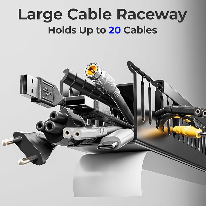 Yecaye 2 Pack Cable Management, 31in X-Large PVC Under Desk Cable Management, No-Drill Cord Hider Open Slot Wire Raceway for Computer/TVs/Networks, Cord Organizer Black - Image 3