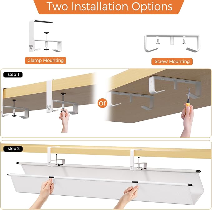 Under Desk Cable Management Tray, 48" Fabric Wire Cord Organizer, White - Image 7