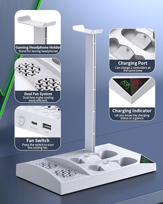 MENEEA Charger Stand Cooling Fan for Xbox Series S Console&Controller,White - Image 2