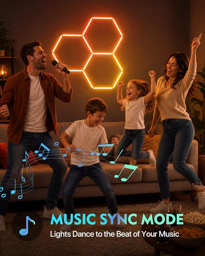 RGB Hexagon Lights, Dimmable Hex Lights, Smart Color Scenes, 3 Hex - Image 4