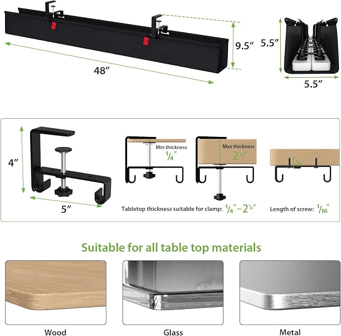 KEEGH Extra Large No Drill Under Desk Cable Management Tray 48 in, Black - Image 5