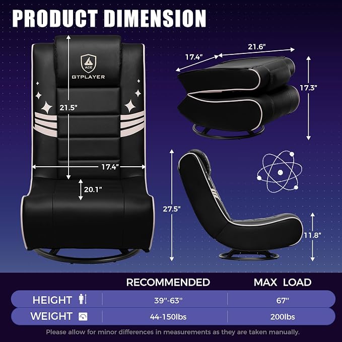 GTPLAYER Floor Gaming Chair Foldable Swivel Floor Chairs for Kids Boys Comfy Video Game Seat with 360° Multipurpose for Gamers, Bedroom or Game Room (Gold Stripes) - Image 3