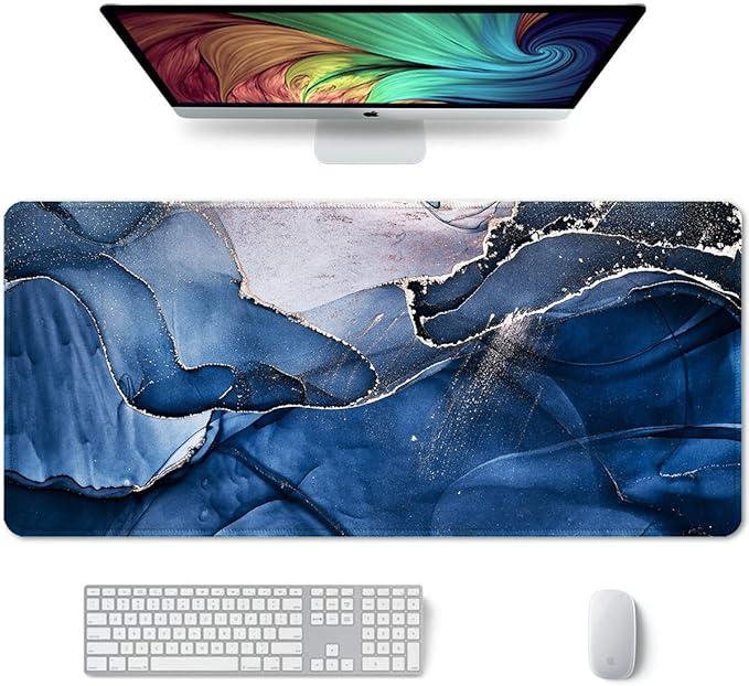 Auhoahsil Large Mouse Pad, XXL Desk Pad, Extened 35" x 15", Non-Slip Rubber Base, Stitched Edges, Superior Surface, Waterproof Keyboard Mat, Large Mousepad for Gamer, Office & Home, Ink Navy Marble by Auhoahsil
