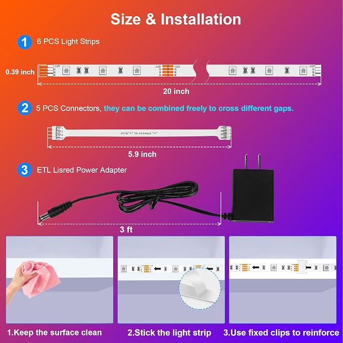 maylit 6 PCS RGB Under Cabinet Lights with App and Remote Control - Image 6
