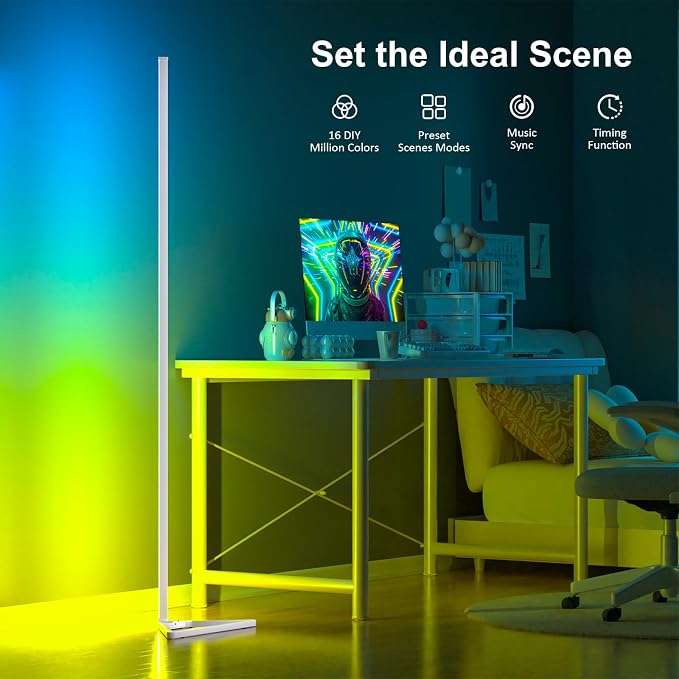 MIHEAL 2PCS Corner Floor Lamp, Synced Lights LED Control Floor Lamp RGB Light 56" Smart LED Corner Lamp App and Remote for Living Room Gaming Bedroom and Etc. - Image 8