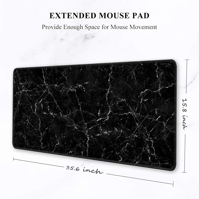 Auhoahsil Large Mouse Pad, Full Desk XXL Extended Gaming Mouse Pad 35" X 15", Waterproof Desk Mat with Stitched Edges, Non-Slip Laptop Computer Keyboard Mousepad for Office and Home, Marble Design - Image 2