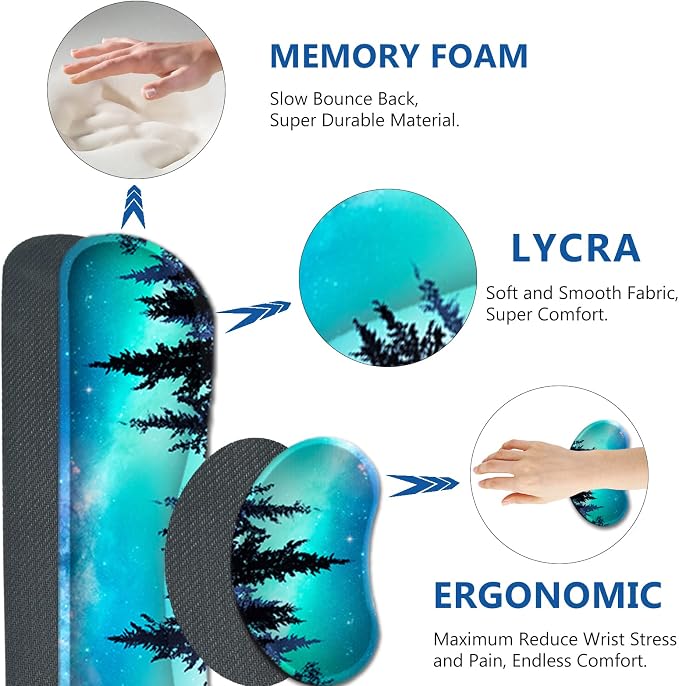 AIMSA Large Gaming Mouse Pad Set, Keyboard Wrist Rest Support + Extended Mouse Pad + Mouse Wrist Cushion + Coaster, Ergonomic Memory Foam Multifunctional Desk Mat 35x15.7inch (Forest Moon Sky) - Image 4