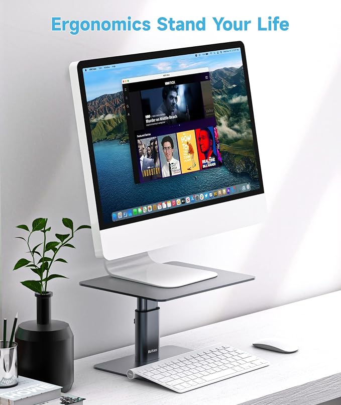 BoYata Monitor Stand, Adjustable Height Metal Desktop Riser, Space Gray | Height-Adjustable Metal Riser with Open Storage Space Underneath for Monitors, Laptops, iMacs, PCs and TVs - Image 2