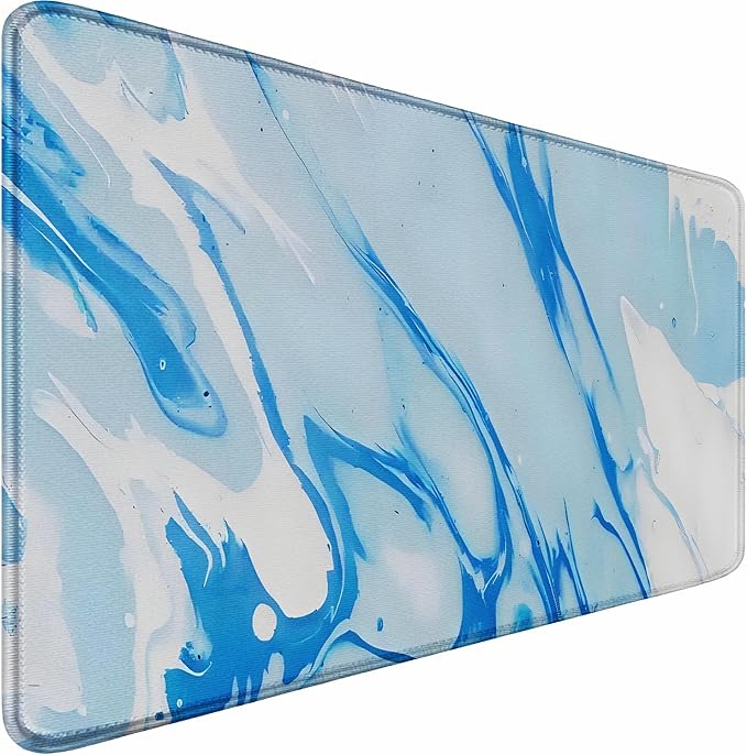 Extra Large Gaming Mouse Pad 31.5 x 11.8 in, Waterproof Mousepad with Stitched Edges, Premium Microfiber Cloth Surface, Non-Slip Base Keyboard Desk Mat for Home Office Gaming, Marble Blue White by BOOEUDI
