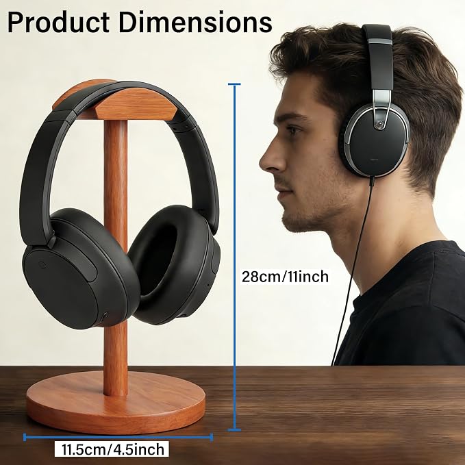 Solid Walnut Wood Headphone Stand with Storage Base | Universal Wooden Headset Holder for Gaming & Office,Compatible with Bose,Sony,Sennheiser,Razer,Beats,PS5 - Image 3