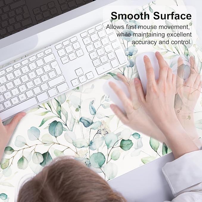 QiyI PU Leather Large Mouse Pad, Office Decor, 31.5" x 15.7", Green Leaves | Desk Décor Accessories, Extended Size, Waterproof & Easy to Clean, Smooth Surface, Non Slip Desk Organization - Image 5