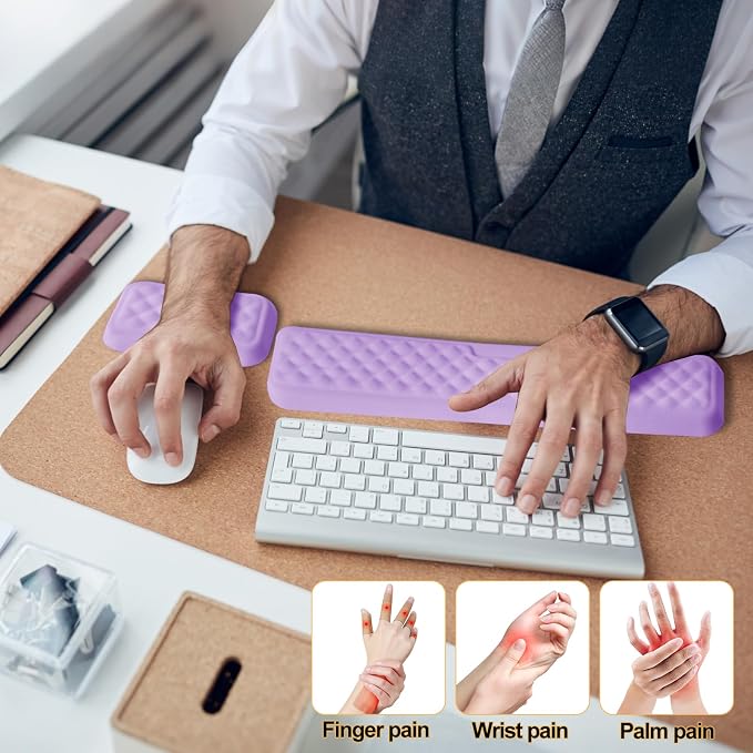 Keyboard Wrist Rest Mouse Wrist Support, Memory Foam Wrist Rest Pad for Computer Laptop, Ergonomic Wrist Cushion Support for Typing Pain Relief, Gaming Home Office, Purple - Image 4